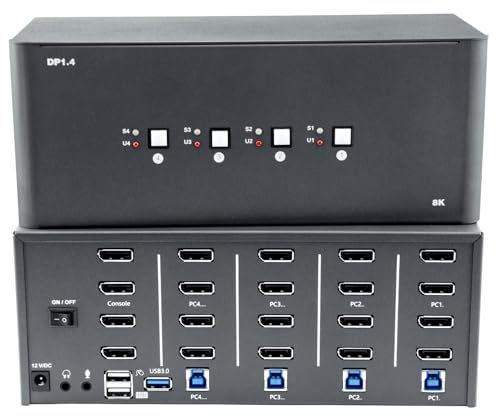 KVM Switch 4 Monitors 4 Computers, 8k Displayport Switch with USB 3.0, Jack, 4 Computers Share a Set of Keyboard, Mouse, Support Windows/Mac/Linux (KVM-DP4-4)