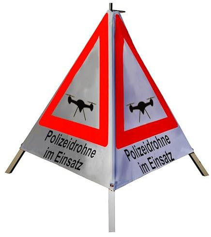 Warnpyramidel 70cm - (Sonderzeichen Drohne) Polizeidrohne im Einsatz - retro-refl weiß, schwer