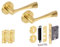 HANDLEZONE® Zena Door Handles on Rose 3 Lever Lock Pack with Ball Bearing Hinges - Brushed Brass