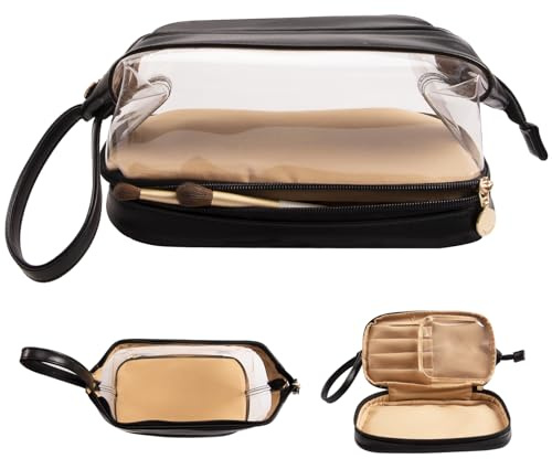 Abiudeng Reise-Kosmetiktasche, Transparent, Großer Fassungsvermögen, PU-Leder, Wasserdicht, Kosmetiktasche, Kulturbeutel, Make-up, Reisen