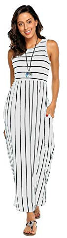 BDTECAOR Robe longue d'été bohème sans manches, pour femmes, décontractée, avec poches, Blanc., XL