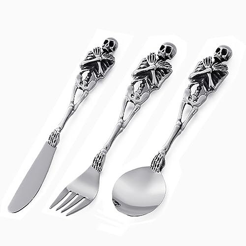Set di posate, Set di posate in acciaio inossidabile, plastica trasparente, Set cucchiaio, coltello e forchetta, Esagerato Bossy Creativo Manico a teschio Cucina Posate in acciaio inossidabile Posate