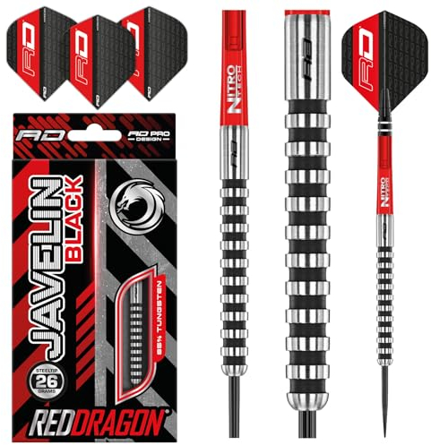 RED DRAGON Javelin Black Series Profi Dartpfeile Steeldarts Setmit Flights und Schäfte (26.00, Gramm)
