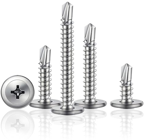 HXJDAM 200 Stück Selbstschneidende Schrauben Edelstahl, 4.2x13 mm Blechschrauben Selbstschneidend, Metallschrauben Selbstbohrende, Bohrschrauben aus 410 Edelstahl für Blech, Holz, Kunststoffe mit Bit