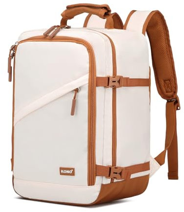 Kono Kabinentasche 40 x 20 x 25 cm für Ryanair Untersitz Reise Handgepäckrucksack Kabinengröße 20L, Beige/Braun