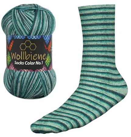 Wollbiene Socks Color Sockenwolle 100g 4-fädig Stricken und Häkeln 75% Schurwolle Farbverlaufswolle Strickwolle Socken (54 dunkelgrün grün)