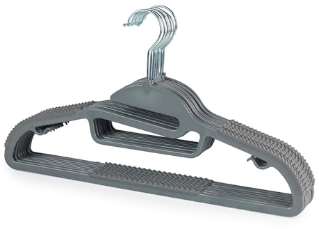 Beldray Slimline Hangers - 8 Pack Heavy Duty Suit Hangers, Multifunctional Hangers, Suspenders, S Shape, Coat Organiser, Strong and Durable, Grey