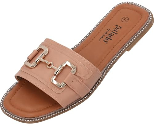 Palado Damen Pantoletten Thebas by Sila Sahin - elegante Sandalen - bequeme Sommerschuhe - modische Sandaletten mit Metallapplikationen Altrosa UK4,5 - EU37