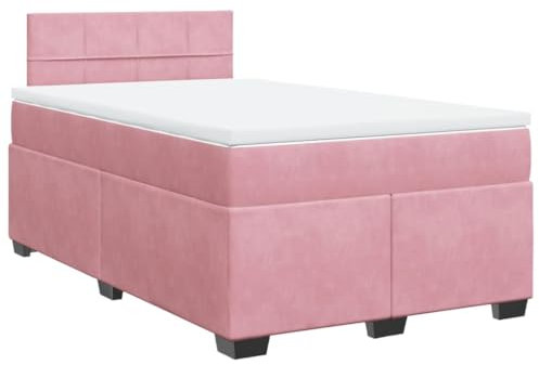 vidaXL Boxspringbett, Polsterbett Bett mit LED Matratze Kopfteil, Bettgestell mit Lattenrost, Doppelbett für Schlafzimmer, Rosa 120x200cm Samt