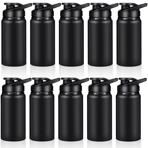 Mimorou 10 Pieces Reusable Aluminum Water Bottles Bulk Outdoor Sports Water Bottles Multipack Travel Bottles for Gym, Hiking, Cycling, Camping, Fishing, Snap Lid (Black, 13.5oz)