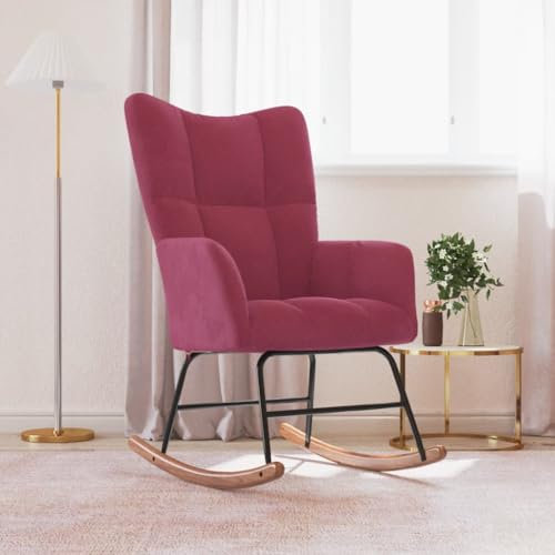 Wilood Schaukelstuhl Sessel Relaxsessel Schaukelsessel Wohnzimmersessel mit Weißrot Samt