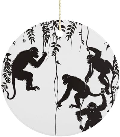Weihnachtsdekoration Keramik Ornamente Hängende Baumschmuck Affe auf Rebe Gedruckt Runde Ornamente