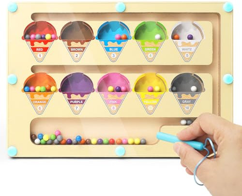 Magnetic Color and Number Maze Sorting Board, Wooden Fun Counting Matching Games, Wooden Matching & Counting Puzzle Board, Magnets Children Motor Skills Toy for Toddlers Age 3-8