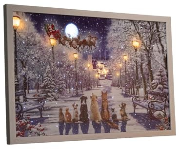 Samuel ALEXANDER 40 x 60cm Battery Operated Light up Christmas Canvas with Cats and Dogs Scene