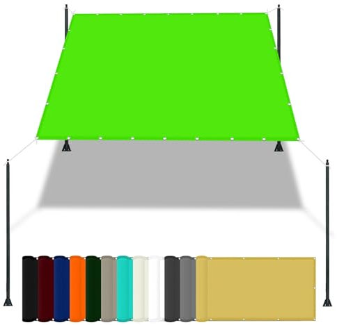 Lona de sombra para camping, 4,2 x 4,2 m, cubierta impermeable con 98% de bloqueo UV, incluye cuerda y kit de fijación, ideal para cochera, natación, plantas, red de sombra en color verde tierno