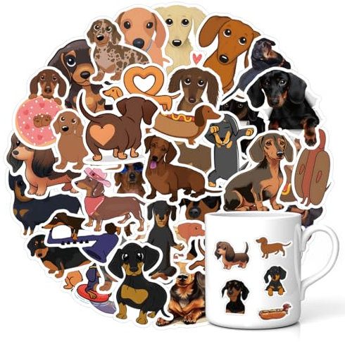 WUSJCOF 60 Stück niedliche Dackel-Hunde-Aufkleber,PVC wasserdichte Wurst-Haustier-Hunde-Aufkleber für Hundeliebhaber Geschenk Handyhülle Laptop Scrapbook,Skateboard,Hundehaus-Dekoration,Helm