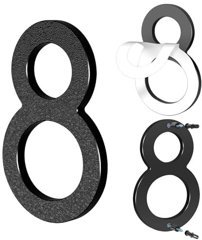 Yafimea Numero civico esterno 15 cm nero, Numeri civici adesivi o a vite, effetto galleggiante 3D, plastica resistente per parete o cancello (8)