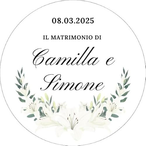 100 Etichette Adesive Personalizzate per Matrimonio – Tag con Nome e Data degli Sposi, Nozze (Stile 1)