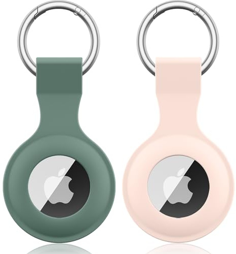 【2 STÜCK】 Wanme Hülle für Apple AirTag Anhänger mit Schlüsselanhänger, AirTags Silikon Tragbar Keyring Abdeckung, Schutzhülle für Apple AirTag Case Tracker (Kieferngrün+Rose)