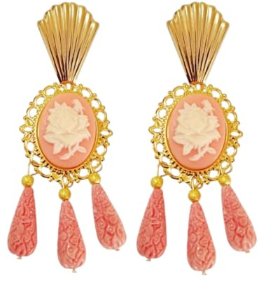 Pendientes de flamenca color coral camafeos