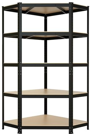 casa pura Eckregal | Schwerlastregal 180x90x40 | Regal und Werkbank | Kellerregal, Lagerregal (Eckregal Schwarz, 180 x 90 x 40 cm)