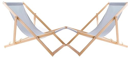 WOODOK Liegestuhl Klappbar - Gartenliege Klappbar bis 120kg, Sonnenliege aus Buchenholz ohne Armlehne (2X Helle Asche)
