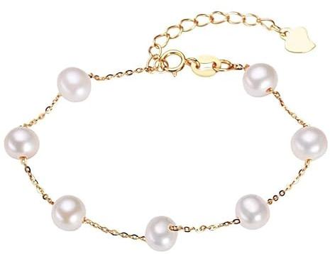 WEIMU Perlen Armband, Armband Damen Gold, Trauzeugin Armband, Geschenk für Sie,18 Karat Vergoldet Charm Armband Mit,Personalisierte Geschenke für Frauen Mädchen,Verstellbar Armband Damen