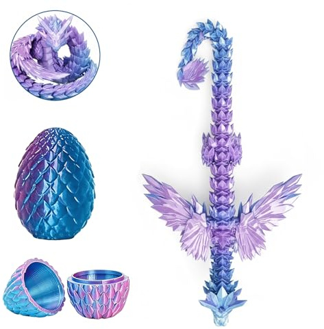 Plkjiu 3D Printed Dragon in Egg - Fantasy Winged Dragon Collectible for Adults, Detailed 3D Model for Christmas Decorations and Gift Giving (purple)