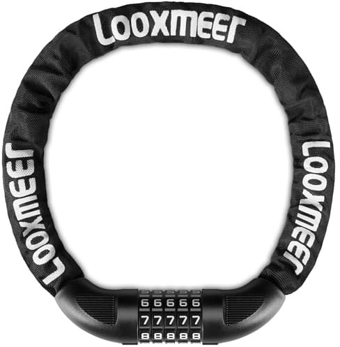 Looxmeer Bike Lock, Heavy Duty Thicken 8mm Chain, 5-Digit Combination Lock | 90cm High Security Bicycle Lock, Enlarged Combination Wheel & Plug, for Bike, Motorbike, Scooter, Gate, Fence, Grill, E-bike