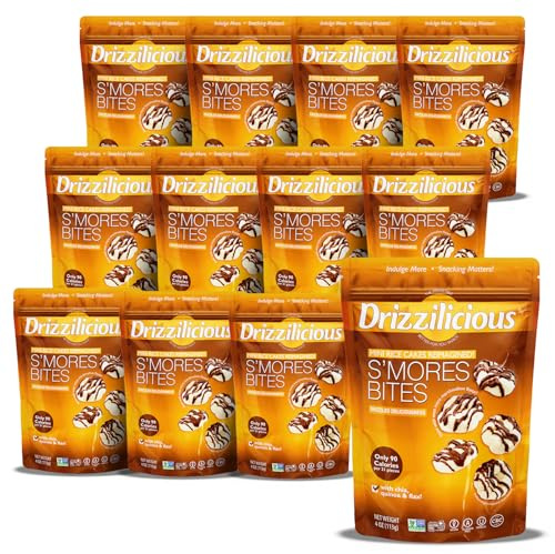 Drizzilicious S’Mores Mini Rice Cakes Pack of 12, 113g – Lightly Drizzled, Gluten-Free Rice Cake, Snack Bites with Chia, Flax & Quinoa – Low Fat, Allergen-Free Treat Made with Plant-Based Ingredients