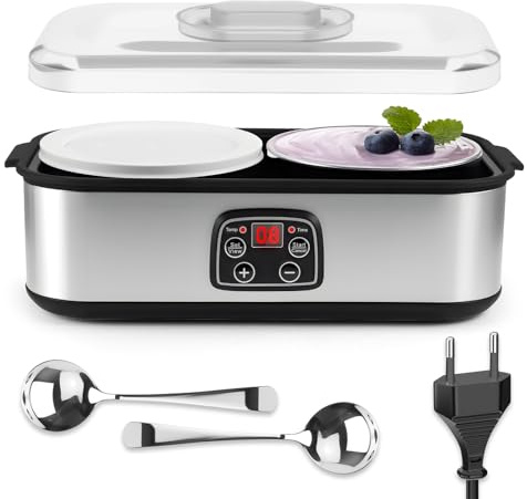 Yogurtera eléctrica de 2 litros, yogur, mermelada helado y pudding | Control Preciso 20-55°C, Temporizador Digital, Acero Inoxidable 304, Mermelada, Helado y Pudín