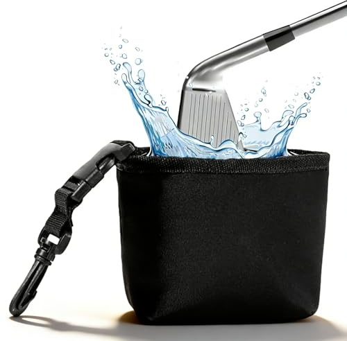 Golf Club Cleaner Bag for Golf Bags – Waterproof Golf Ball & Club Cleaning Pouch with Clip, Portable Leak Proof Golf Club Washer, Machine Washable Golf Accessories, Black