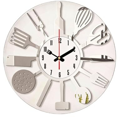 Colcolo Decorative Clock, Easy to Read,Kitchen Cutlery Wall Clock for Cafe Home Art Decor, Silver