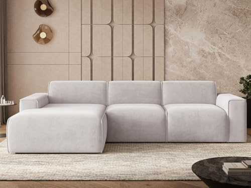 GRAINGOLD Lavia Ecksofa 310x165 cm, L-Form Sofa, Ecksofa für Wohnzimmer, Veloursstoff, 4-Sitzer Eckcouch, Modernes Design (Grau, Links)