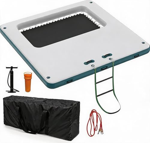 ZoomBuggy Aufblasbare Wasser-Hängematte Floating Dock Mesh 10FT | Quadratische Lounge-Plattform mit Trampolinspannfläche für See, Pool & Strand | Bis 1200 lbs, inkl. Pumpe & Seilen – Für Familie & Gar