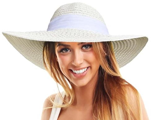 TOSKATOK®Ladies Wide Brimmed Floppy Straw HAT Cream