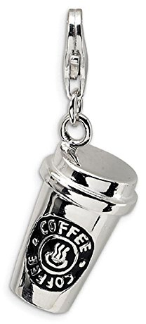 TEAMER Trendy Rhodium Plated 3D Coffee Cup Floating Lobster Clasp Charm Jewelry for Coffee Lovers, Zinc, No Gemstone