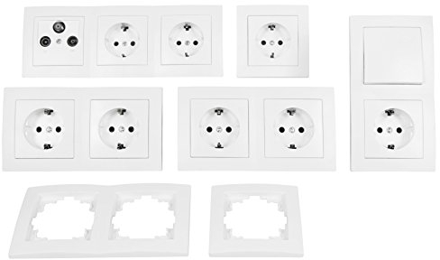 Flair - Set di interruttori e prese da lavoro, 17 pezzi, colore: Bianco