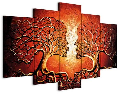 B&D XXL - Leinwandbild Abstrakt Liebe Natur, 150x50 cm, 5-teilig, modern | Hochwertige Leinwand, sofort aufhängbar, ideal fürs Wohn- oder Schlafzimmer, wasserfest und lichtecht, langlebig, stilvoll