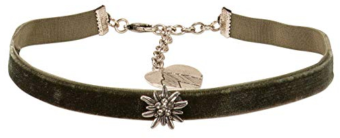 Alpenflüstern Trachten-Samt-Kropfband Edelweiss mini - nostalgische Trachtenkette enganliegend, Kropfkette elastisch, Damen-Trachtenschmuck, Samtkropfband schmal grün DHK226