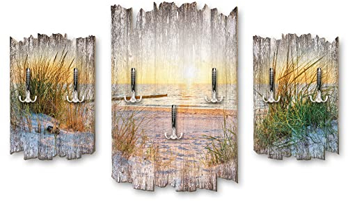 Kreative Feder 3-teilige Designer Wandgarderobe Strand - Flurgarderobe Wandpaneele Größe 95x60cm aus MDF (Strand)