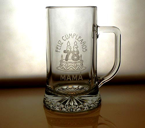 Arte-Deco Jarra DE Cerveza Stern GRABADA Y Personalizada CUMPLEAÑOS NÚMEROS. con Velas. Jarra 520 ML con Estuche, Regalo para cumpleaños, Hombre, Mujer y Cualquier celebración