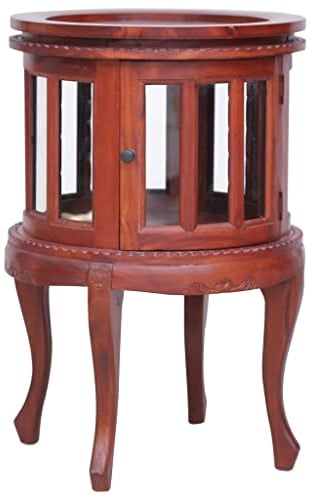 vidaXL Mahagoniholz Massiv Vitrinenschrank mit 1 Tablett 2 Türen 1 Fach Beistelltisch Teeschrank Barschrank Teetisch Vitrine Braun 50x50x76cm