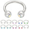 Treuheld® | Silbernes HUFEISEN Piercing Ring mit Kristallen - [02.] 1.2 x 6 mm (Kugeln: 2.5mm) - crystal