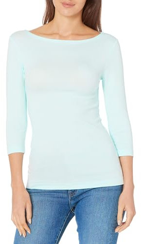 Amazon Essentials Women's Slim-Fit 3/4-Sleeve Boat-Neck T-Shirt, Aqua Blue, M
