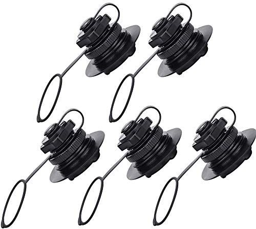 POFET 5-teiliges Luftventil Schlauchboot Spiral-Luftstopfen Einweg-Inflations-Ersatzschraube Boston-Ventil für Gummiboot-Raft-Kajak-Poolboot-Luftmatratzen, schwarz