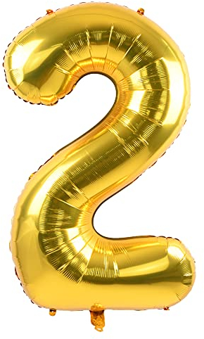 TONIFUL 40 Zoll Nummer Folienballon 0 to 9 in Goldfarbene Helium Zahlenballon Riesenzahl Luftballon Nummer 0 Heliumballons für Geburtstag, Hochzeit, Jubiläum Party Dekoration(Zahl 2)
