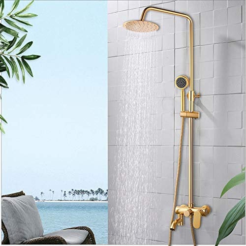 Huin Robinet de douche de salle de bain or brossé robinet de douche de pluie mitigeur de baignoire avec douche à main baignoire douche mélangeur d'eau douche