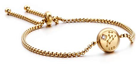 Qings Gold Zodiac Armband Charm Adjustable Constellation Bracelet Leo