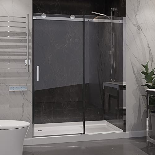 ANZZI 76 x 60 Frameless Shower Door in Polished Chrome, Rhodes Water Repellent Glass Shower Door with Seal Strip Parts and Handle, Easy Glide Rollers Sliding Shower Door (SD-FRLS05702CH)